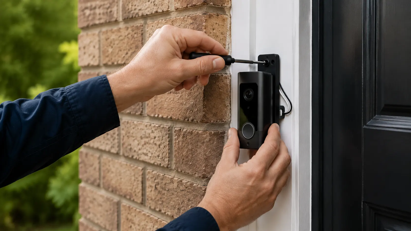 electrician installing a video doorbell camera in Niagara Falls Ontario
