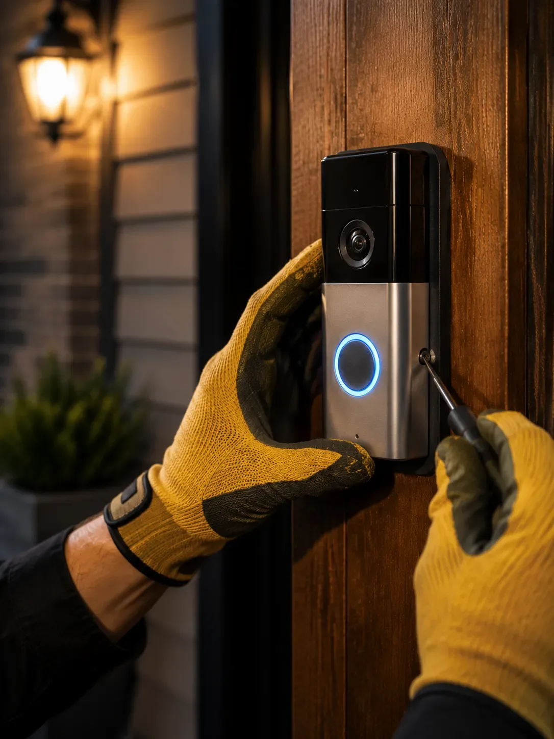 electrician installing wiring for a doorbell camera in Niagara Falls Ontario
